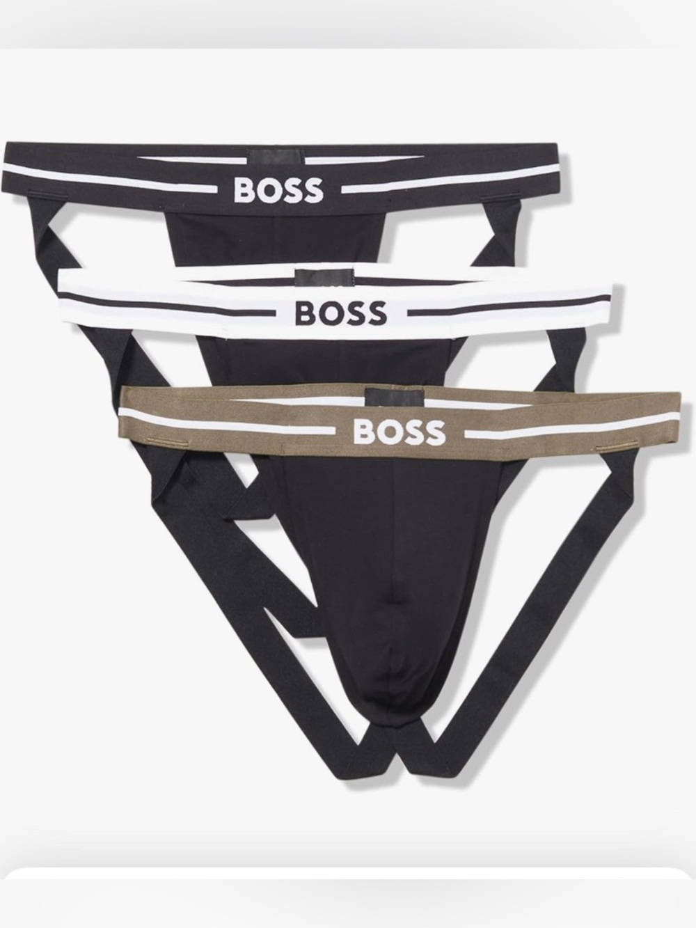 BOSS Three-Pack Jockstraps with Black Pouches and Branded Waistbands